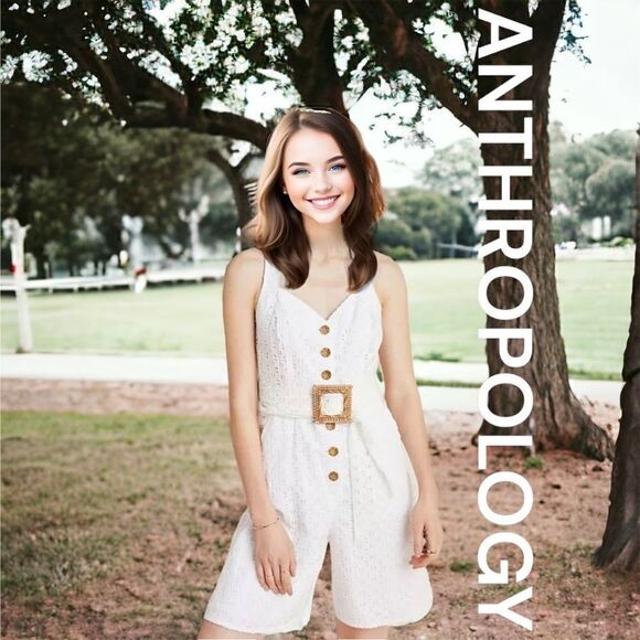 Anthropologie Pants & Jumpsuits Anthropologie Eyelet Romper White Women’s 2 - Picture 1 of 16